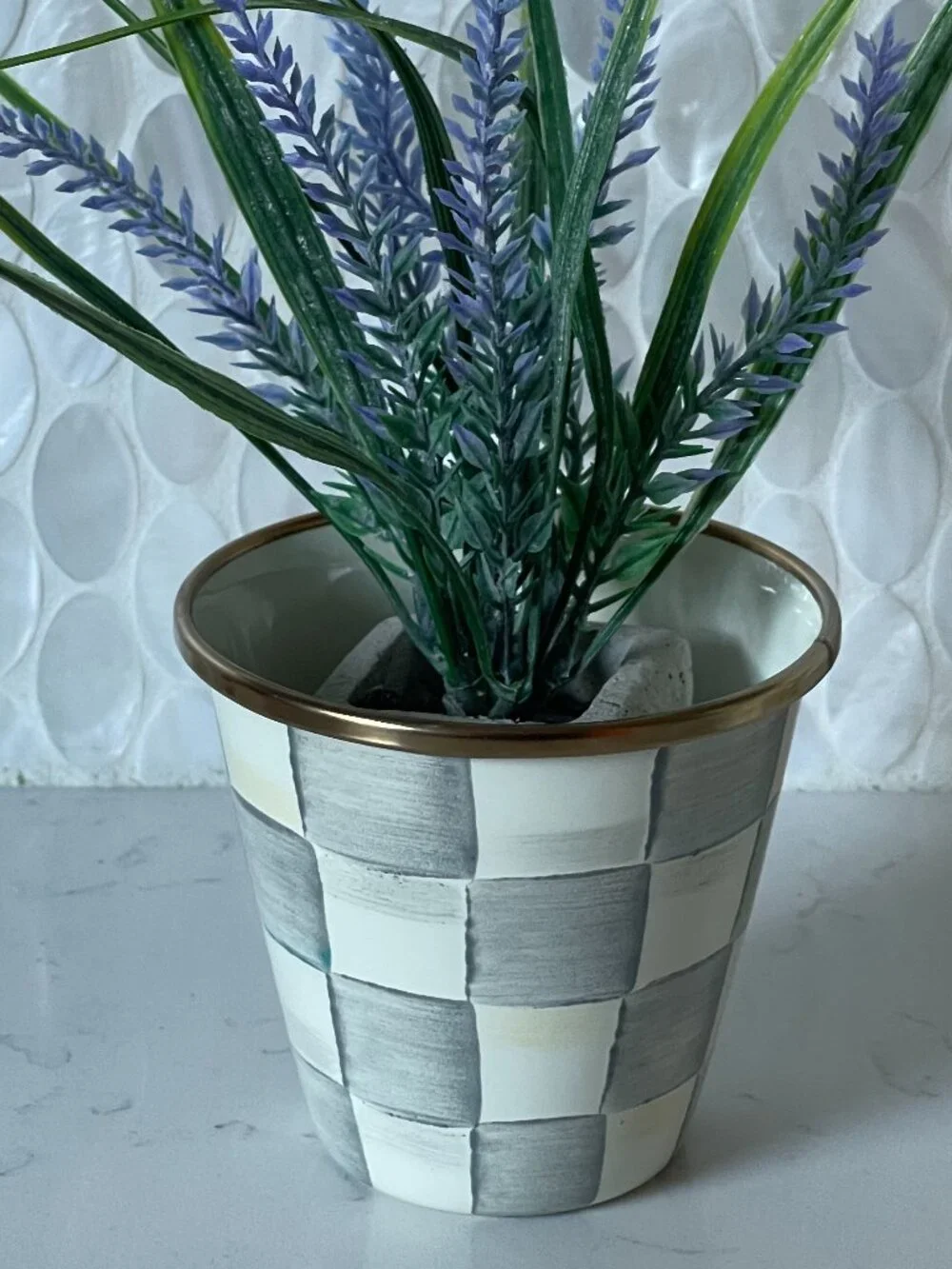MacKenzie-Childs Sterling Check Herb Pot Planter Vase Cachepot -New